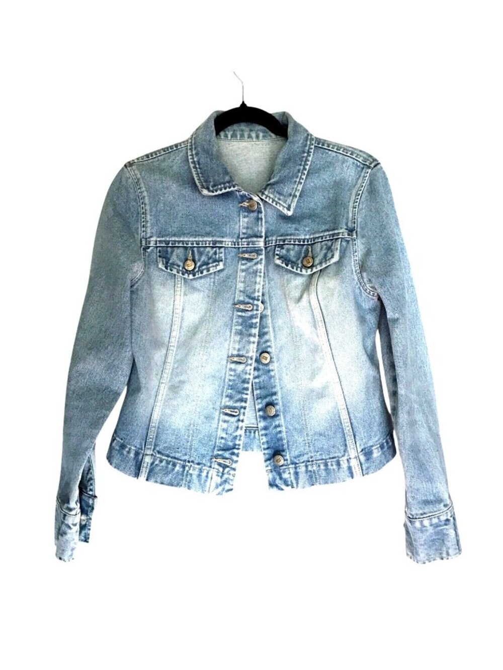 WOMENS LIGHT WASH DENIUM BUTTON DOWN JEAN JACKET SIZE MEDIUM